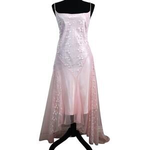 NWT Y2K Pink Fairycore Slip Dress Hi Low Asymmetric Embroidered Glitter Tulle 3X